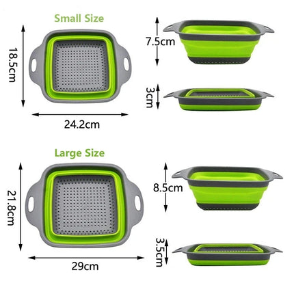 2PCS Silicone Folding Drainer Basket - Foldable Colander for Kitchen