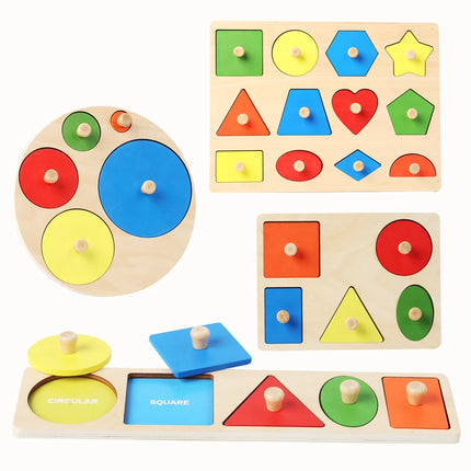 Montessori Baby Puzzle Toys Wooden Shape & Color Matching Cognitive Toy