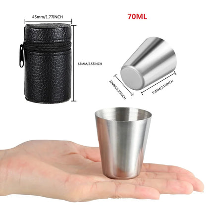 6Pcs Travel Stainless Steel Cups Mini Set with Case for Whisky & Wine