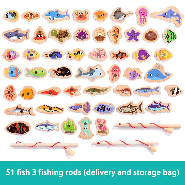 Wooden Magnetic Fishing Toy – Marine Life Cognition & Early Educational Parent-Child Interactive Game