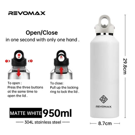 REVOMAX 950ml Stainless Steel Thermos – No-Screw Lid Insulated Flask