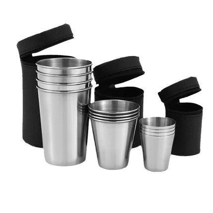 4Pcs Travel Stainless Steel Cups Mini Set for Whisky & Wine with Case