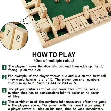 Deluxe Four-Sided Shut The Box Board Game Set for Adults & Families