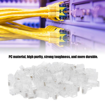 100PC RJ45 Ethernet Cable Connectors - Cat5 Gold-Plated Crystal Heads