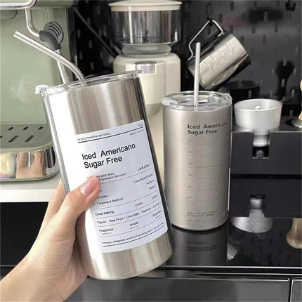 600ml Thermos Cup Stainless Steel Coffee Mug Leak-Proof with Straw