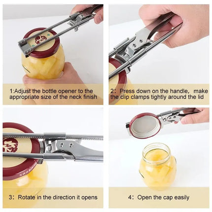 Non-Slip Stainless Steel Can and Bottle Opener with Adjustable Grip