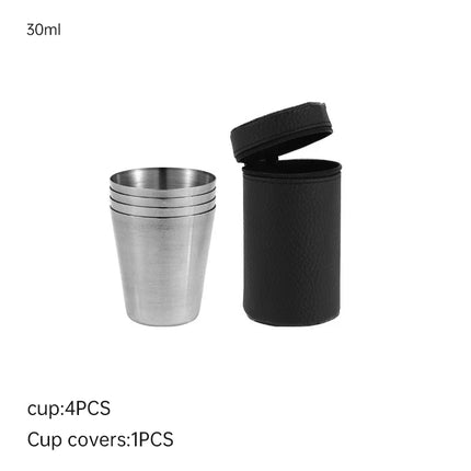 4Pcs Travel Stainless Steel Cups Mini Set for Whisky & Wine with Case