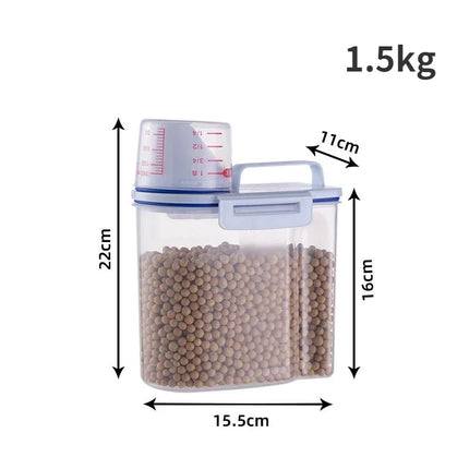 1.5kg/2kg Pet Food Storage Pail with Measuring Cup & Sealed Lid