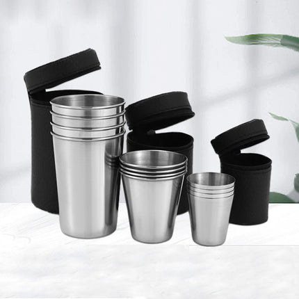 4Pcs Travel Stainless Steel Cups Mini Set for Whisky & Wine with Case