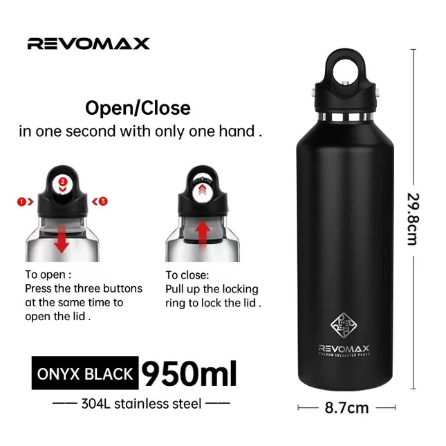 REVOMAX 950ml Stainless Steel Thermos – No-Screw Lid Insulated Flask