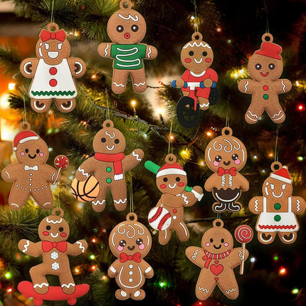 12pcs Christmas Gingerbread Man Ornaments for Tree Decor