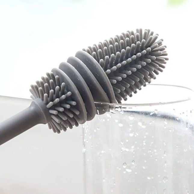 Silicone Cup Brush with Long Handle for Easy Glass and Bottle Cleaning