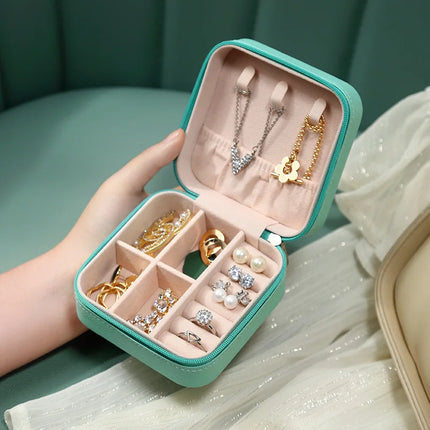 Portable Mini Leather Jewelry Storage Box for Travel & Display