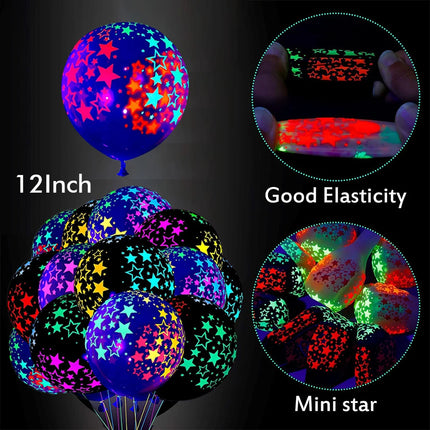 12-Inch Neon Star Blacklight Balloons for Glow-in-the-Dark Parties