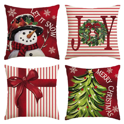 Set of 4 Christmas Pillow Covers with Santa & Snowman Designs