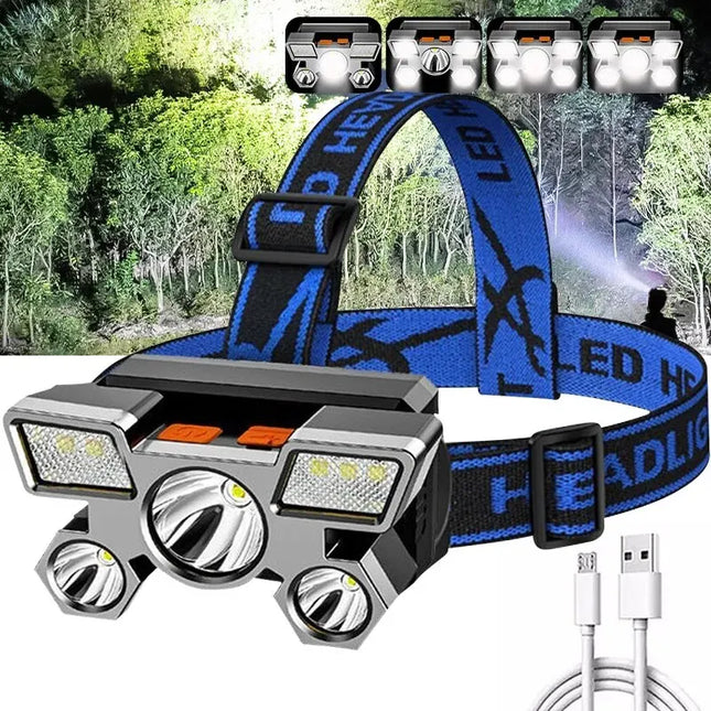 Powerful Rechargeable LED Head Flashlight for Fishing, Camping, Hiking, and Hunting