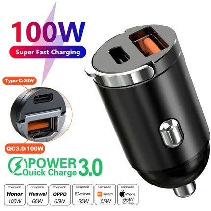 Mini 100W PD QC Car Charger: Fast USB-C Charging Adapter