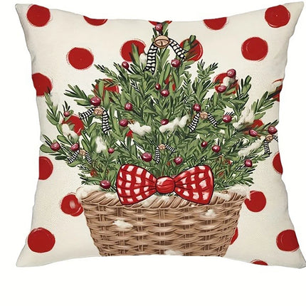 Christmas Pillow Cover with Snowman & Reindeer Pattern for Sofa