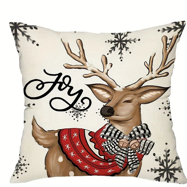 Christmas Pillow Cover with Snowman & Reindeer Pattern for Sofa