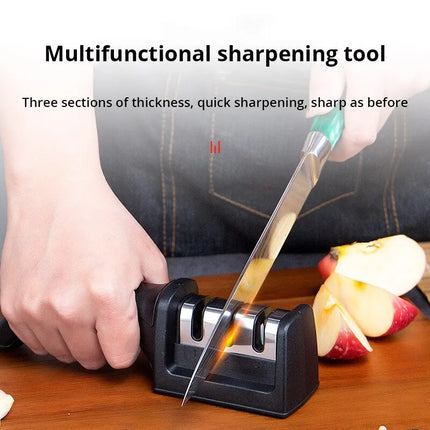 Black 3-in-1 Kitchen Knife Sharpener for Handheld Precision