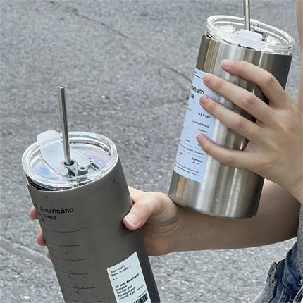 600ml Thermos Cup Stainless Steel Coffee Mug Leak-Proof with Straw