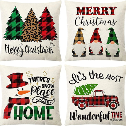 Set of 4 Christmas Pillow Covers with Santa & Snowman Designs