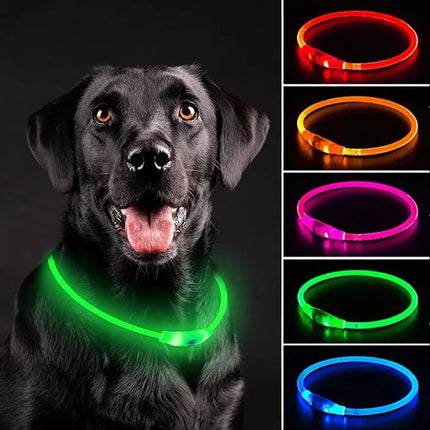 LED Dog Collar with USB Rechargeable Light and 3 Modes for Safety