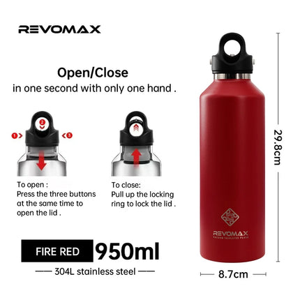 REVOMAX 950ml Stainless Steel Thermos – No-Screw Lid Insulated Flask