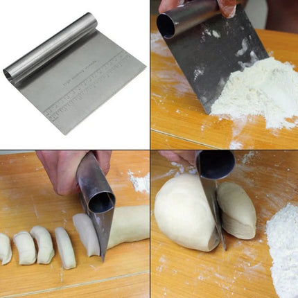 Stainless Steel Dough Scraper and Pizza Cutter with Measuring Scale