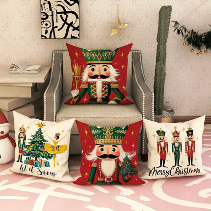 Christmas Nutcracker Pillowcase Merry Xmas New Year Sofa Cushion Cover