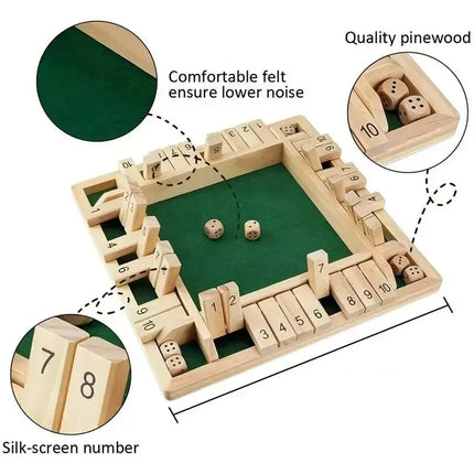 Deluxe Four-Sided Shut The Box Board Game Set for Adults & Families