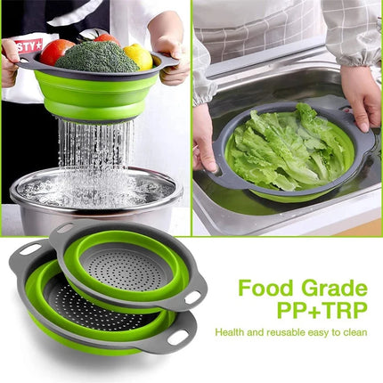 2PCS Silicone Folding Drainer Basket - Foldable Colander for Kitchen