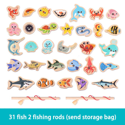 Wooden Magnetic Fishing Toy – Marine Life Cognition & Early Educational Parent-Child Interactive Game