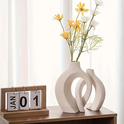 Set of 2 Hollow Nordic Modern Ceramic Vases for Stylish Home Decor