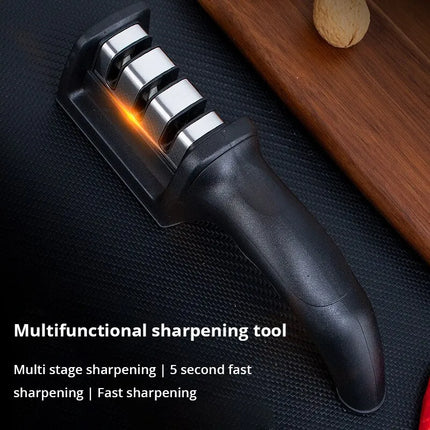 Black 3-in-1 Kitchen Knife Sharpener for Handheld Precision