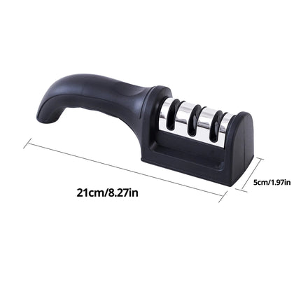 Black 3-in-1 Kitchen Knife Sharpener for Handheld Precision