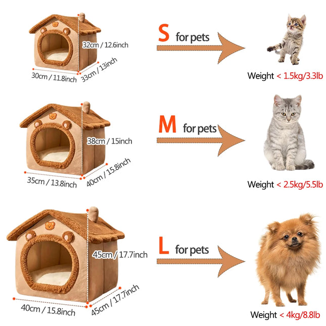 Foldable Pet House - Removable, Washable for Small Cats & Dogs