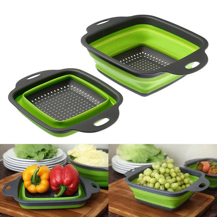 2PCS Silicone Folding Drainer Basket - Foldable Colander for Kitchen