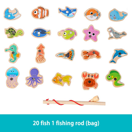 Wooden Magnetic Fishing Toy – Marine Life Cognition & Early Educational Parent-Child Interactive Game