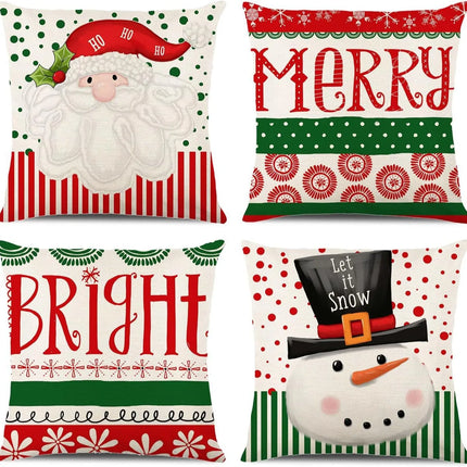 Set of 4 Christmas Pillow Covers with Santa & Snowman Designs