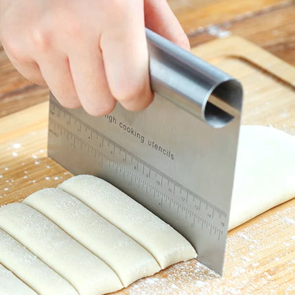 Stainless Steel Dough Scraper and Pizza Cutter with Measuring Scale