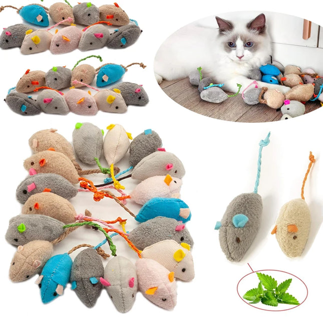 3/200pcs Catnip Rattle Mouse Toys – Interactive Faux Fur Cat Mice for Indoor Cats