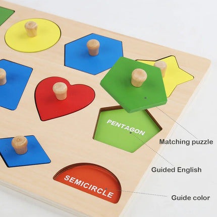 Montessori Baby Puzzle Toys Wooden Shape & Color Matching Cognitive Toy