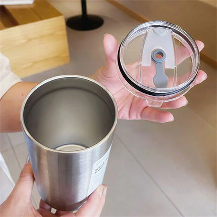 600ml Thermos Cup Stainless Steel Coffee Mug Leak-Proof with Straw