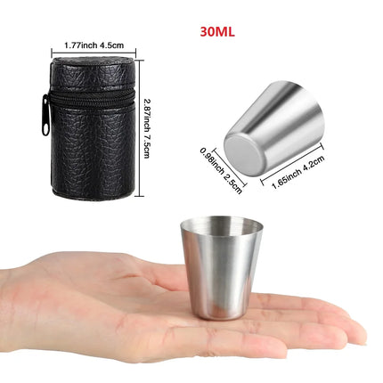 6Pcs Travel Stainless Steel Cups Mini Set with Case for Whisky & Wine