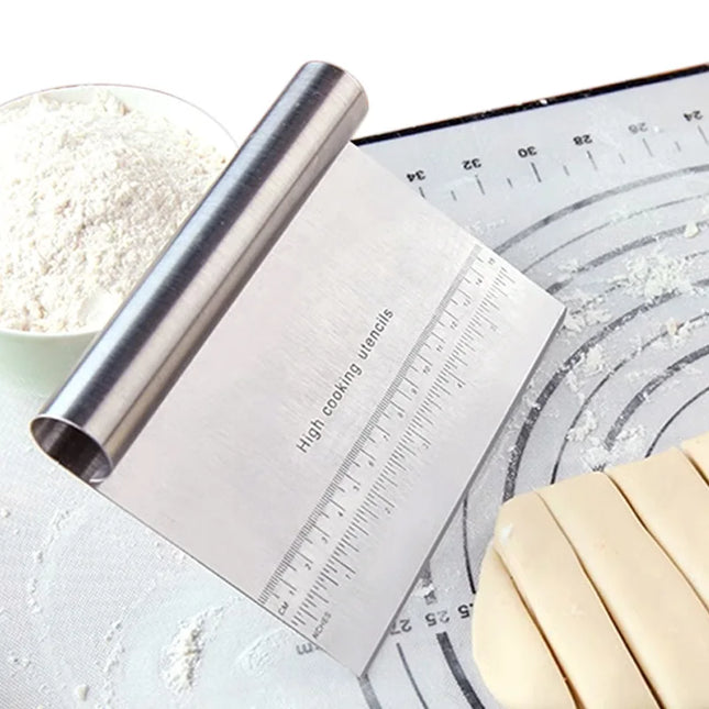 Stainless Steel Dough Scraper and Pizza Cutter with Measuring Scale