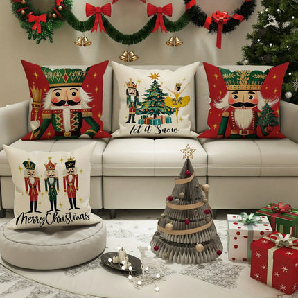 Christmas Nutcracker Pillowcase Merry Xmas New Year Sofa Cushion Cover