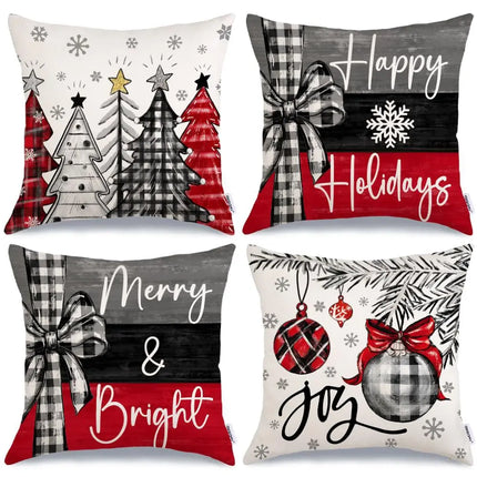 Set of 4 Christmas Pillow Covers with Santa & Snowman Designs