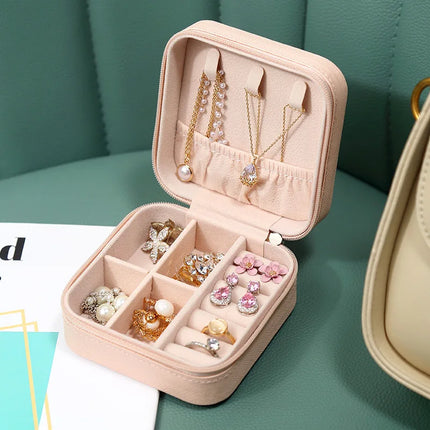 Portable Mini Leather Jewelry Storage Box for Travel & Display