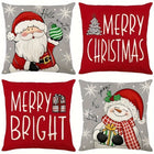 Set of 4 Christmas Pillow Covers with Santa & Snowman Designs